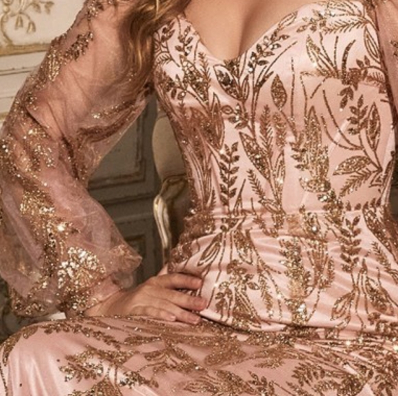 long sleeve off the shoulder mermaid gown floor length - Picture 7 of 8